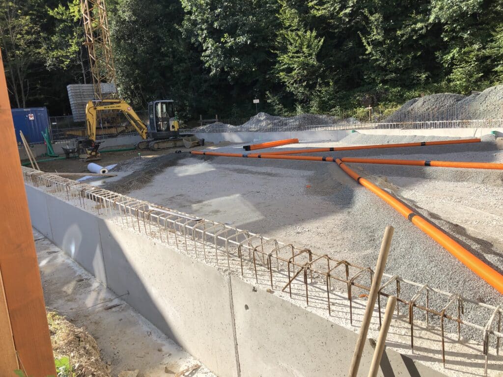 Radon-Drainage mit perforierten Drainagerohren