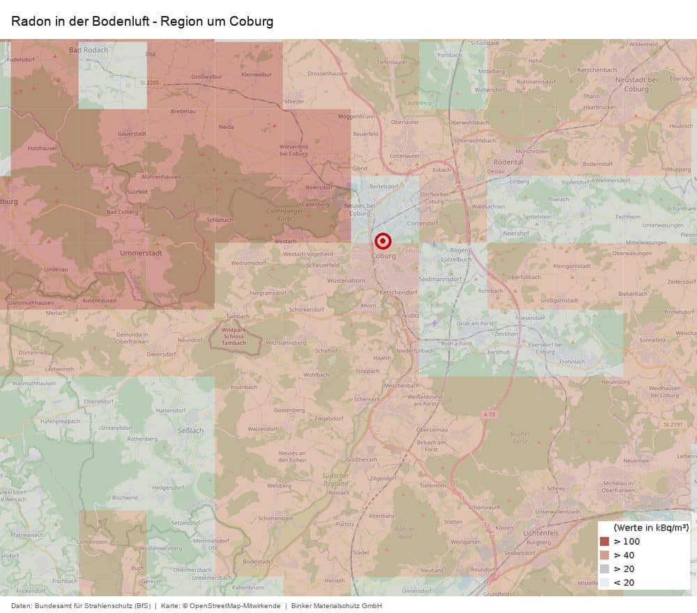 Radon in der Bodenluft in der Region um Coburg