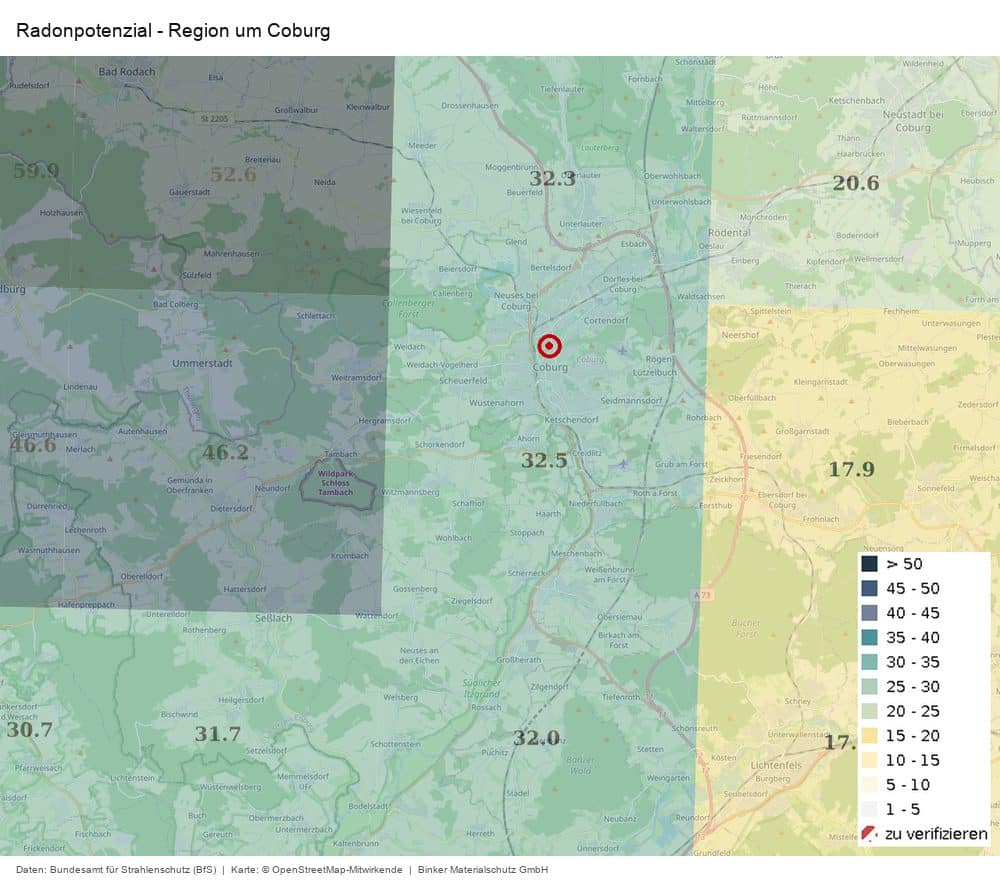 Radonpotenzial in der Region um Coburg