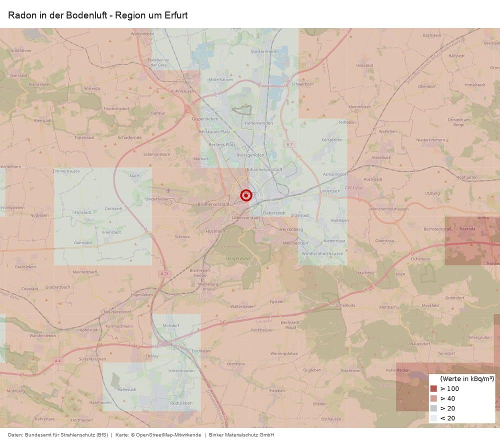Radon in der Bodenluft in der Region um Erfurt