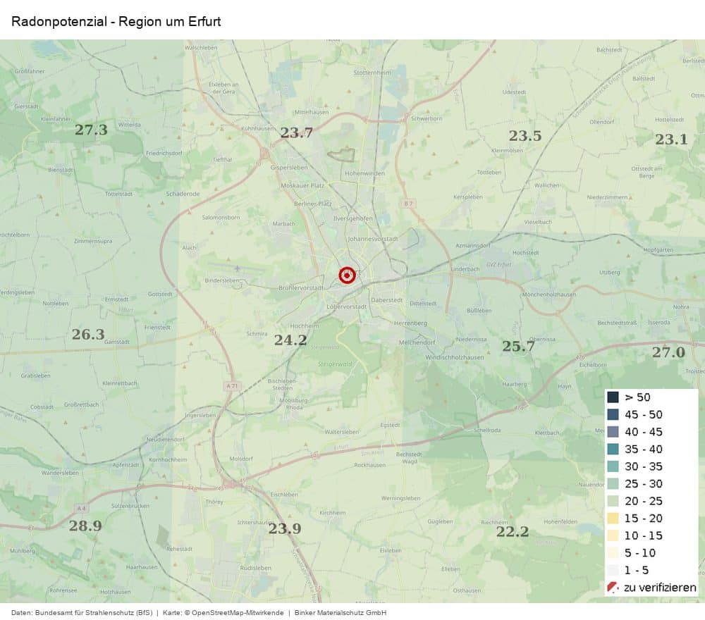 Radonpotenzial in der Region um Erfurt