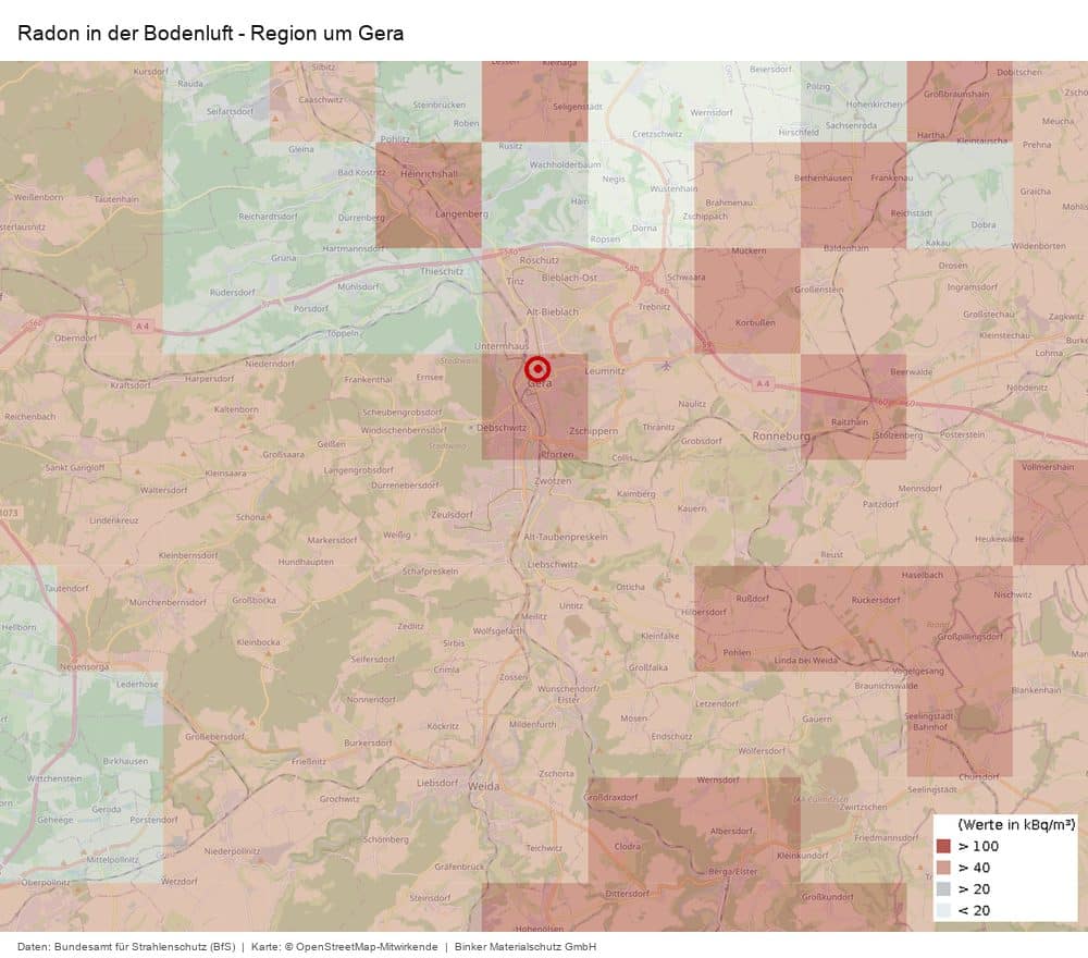 Radon in der Bodenluft in der Region um Gera