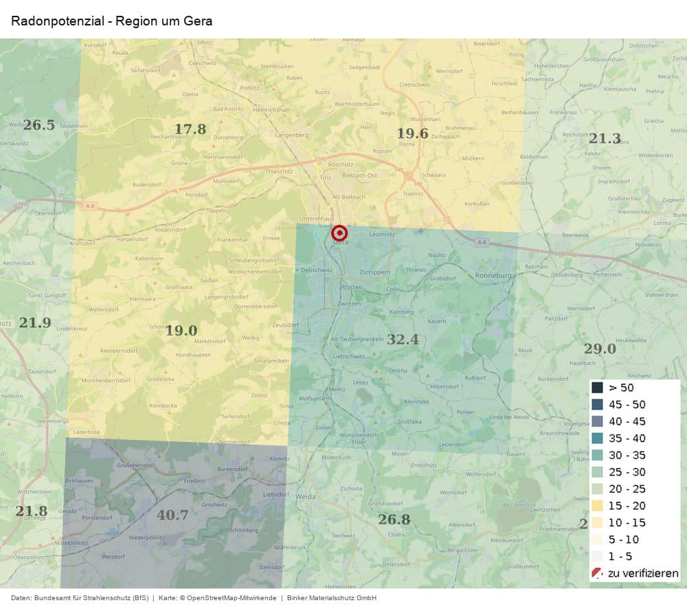 Radonpotenzial in der Region um Gera