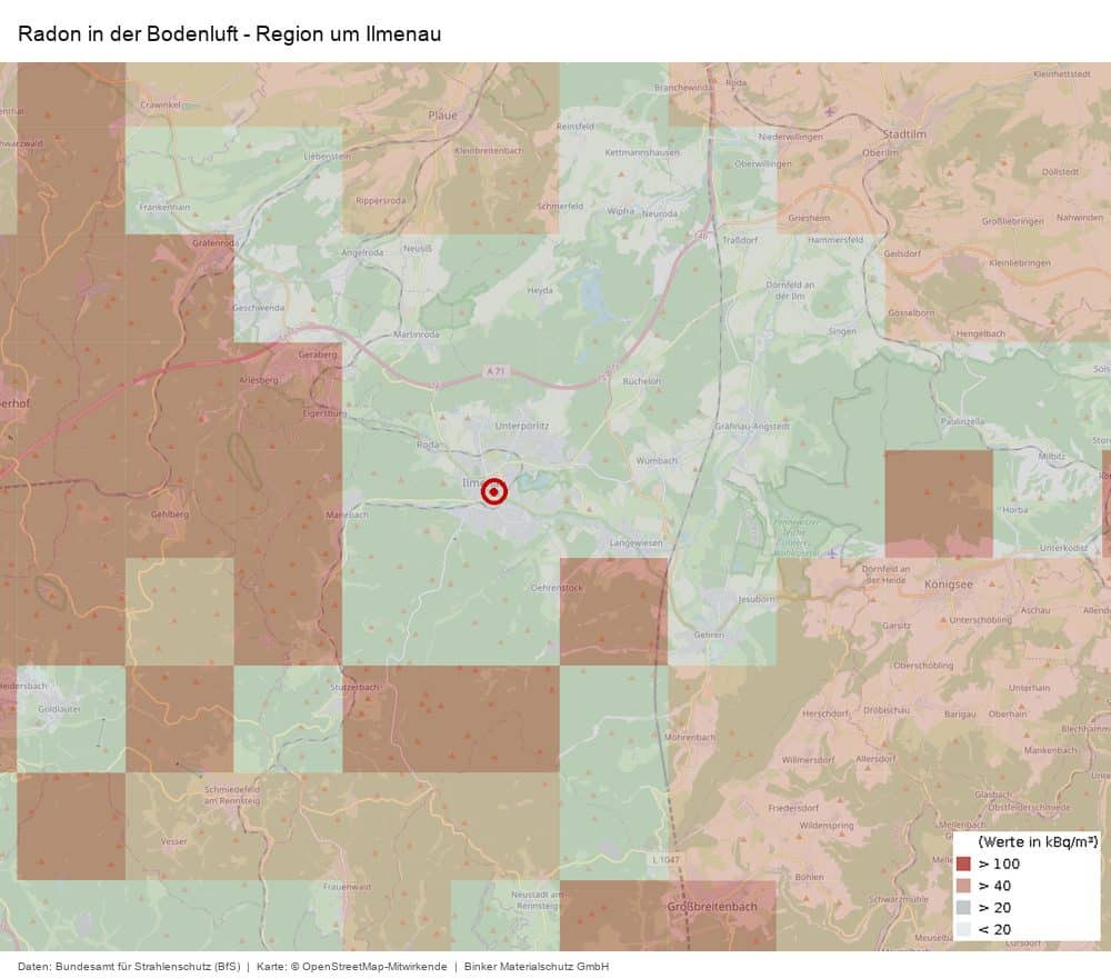 Radon in der Bodenluft in der Region um Ilmenau