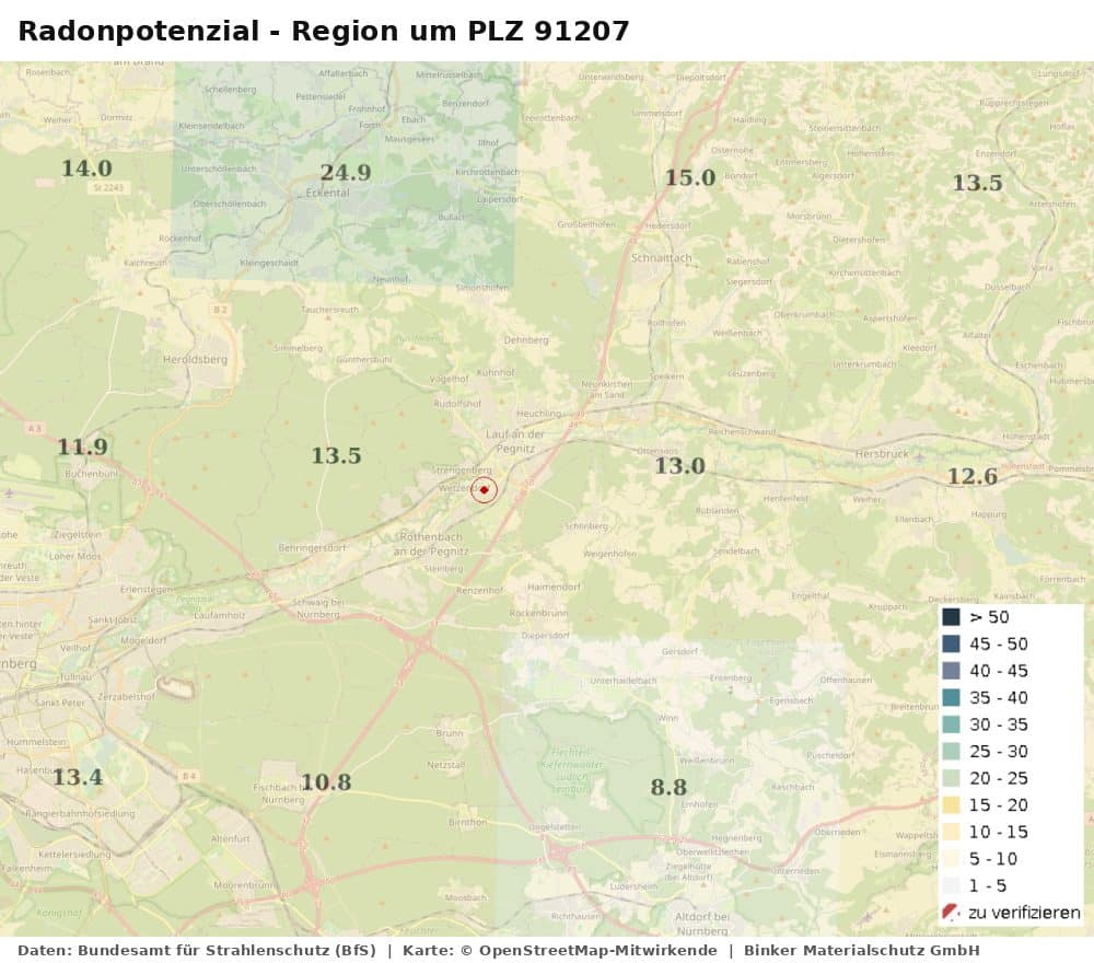 Radonpotenzial - Region um PLZ 91207