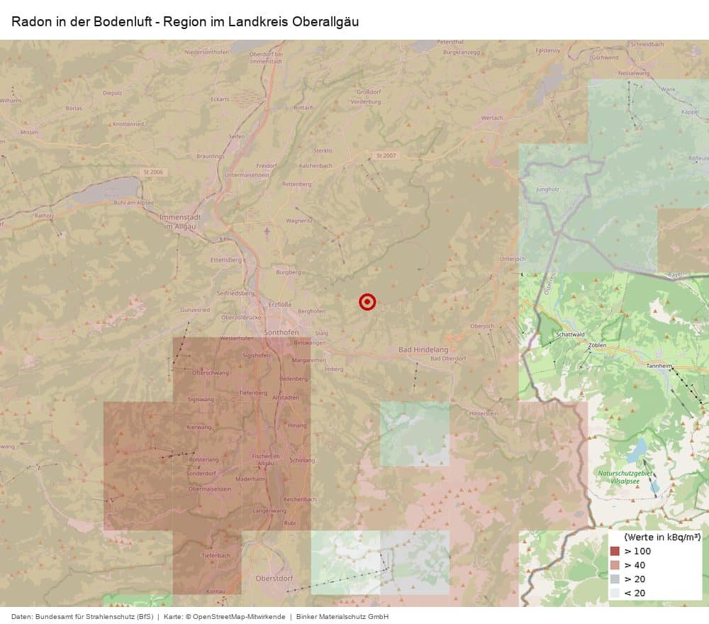 Radon in der Bodenluft in der Region im Landkreis Oberallgäu