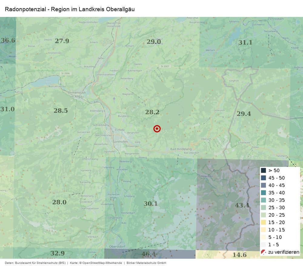 Radonpotenzial in der Region im Landkreis Oberallgäu