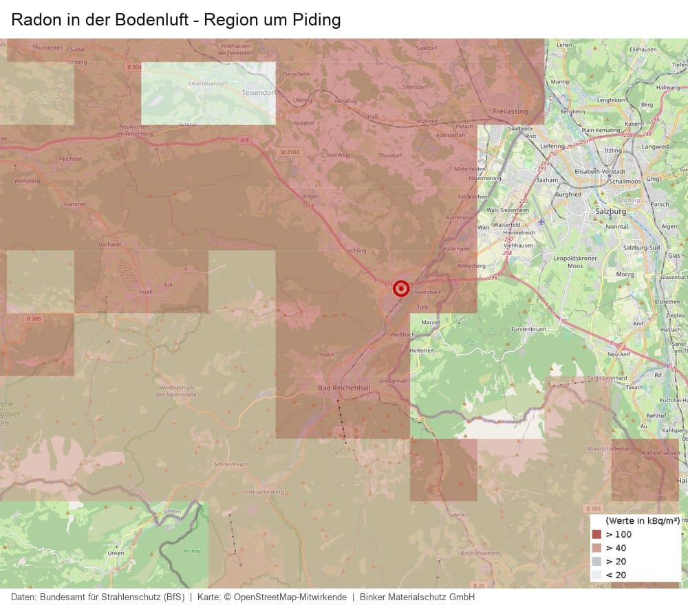 Radon in der Bodenluft in der Region um Piding
