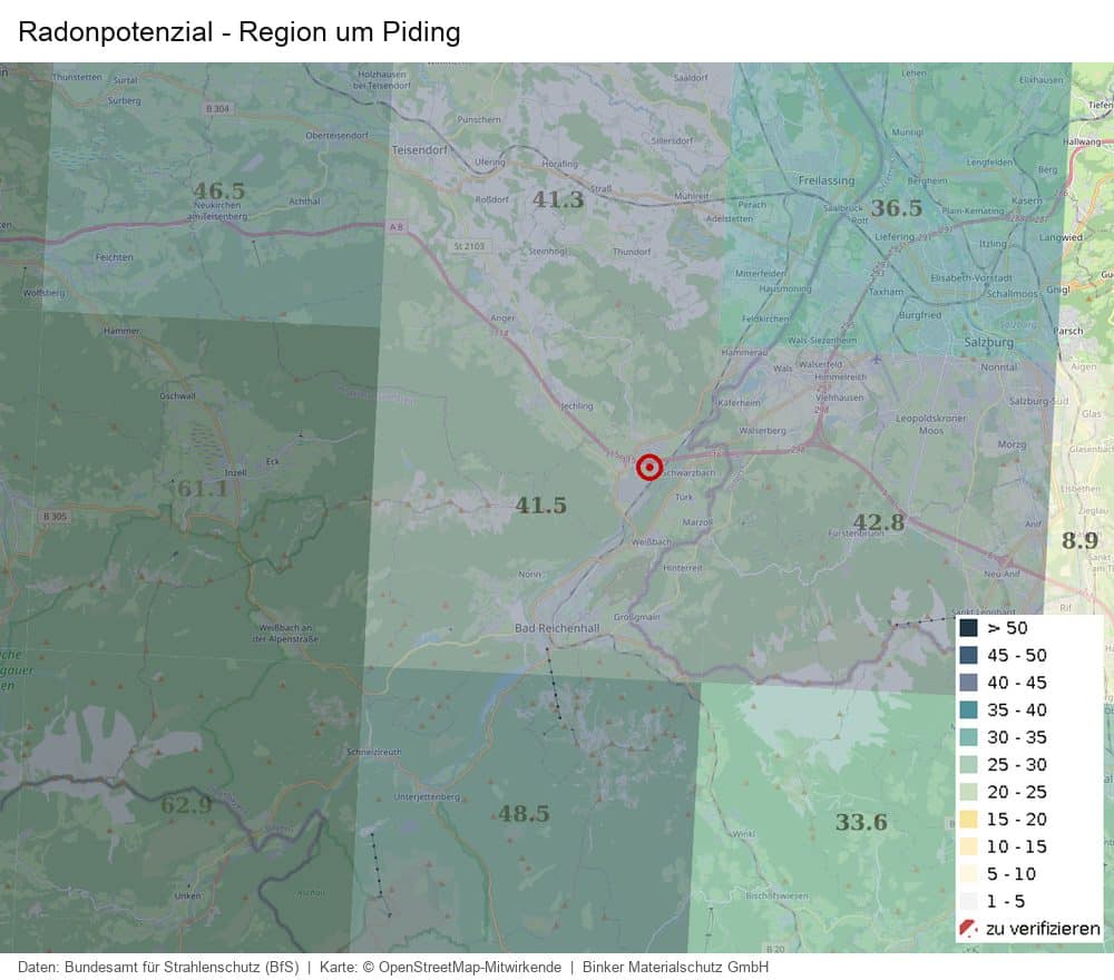 Radonpotenzial in der Region um Piding