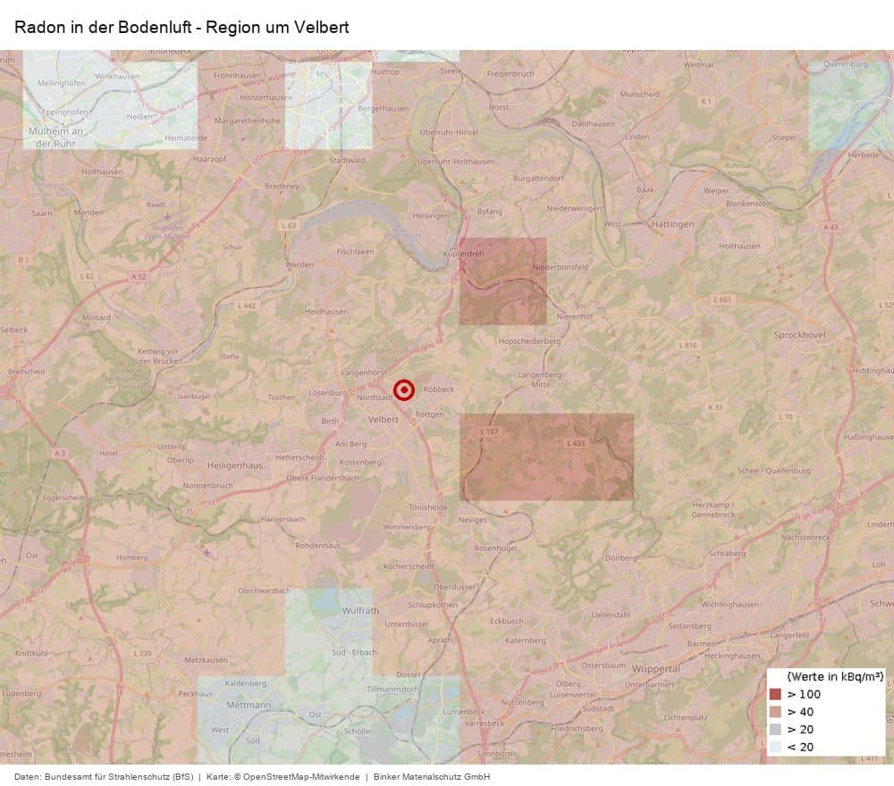 Radon in der Bodenluft in der Region um Velbert